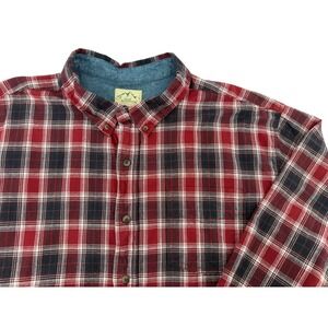 Blue Mountain Men 2XL Red Black Plaid Flannel Button Down Cotton Long Sleeve